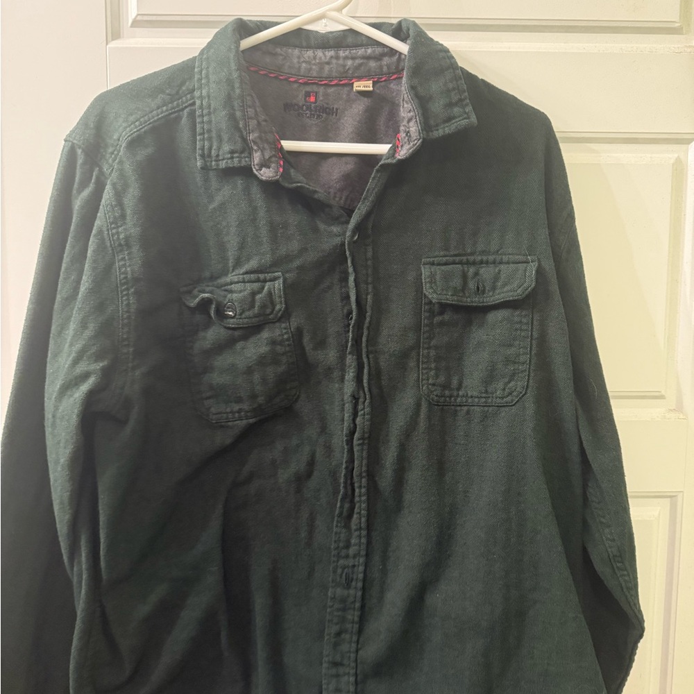 Vintage Outdoors Woolrich Green Flannel Like Button-Up Shirt Size XXL